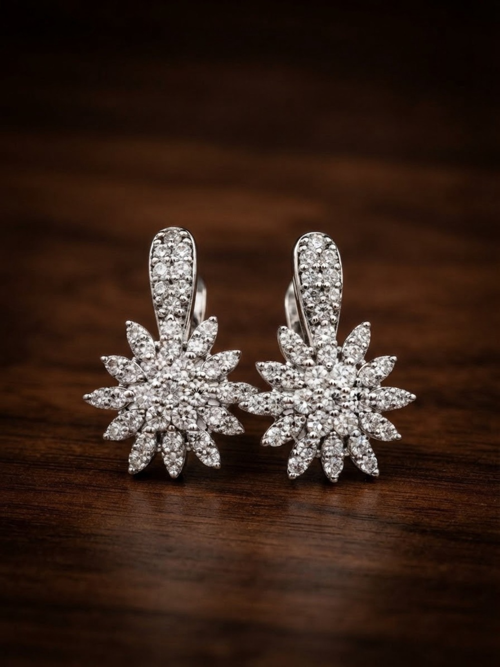 Dazzling Starburst Crystal Earrings - Silver Tone